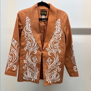 Bob Mackie Terracotta Blazer with White Embroidery